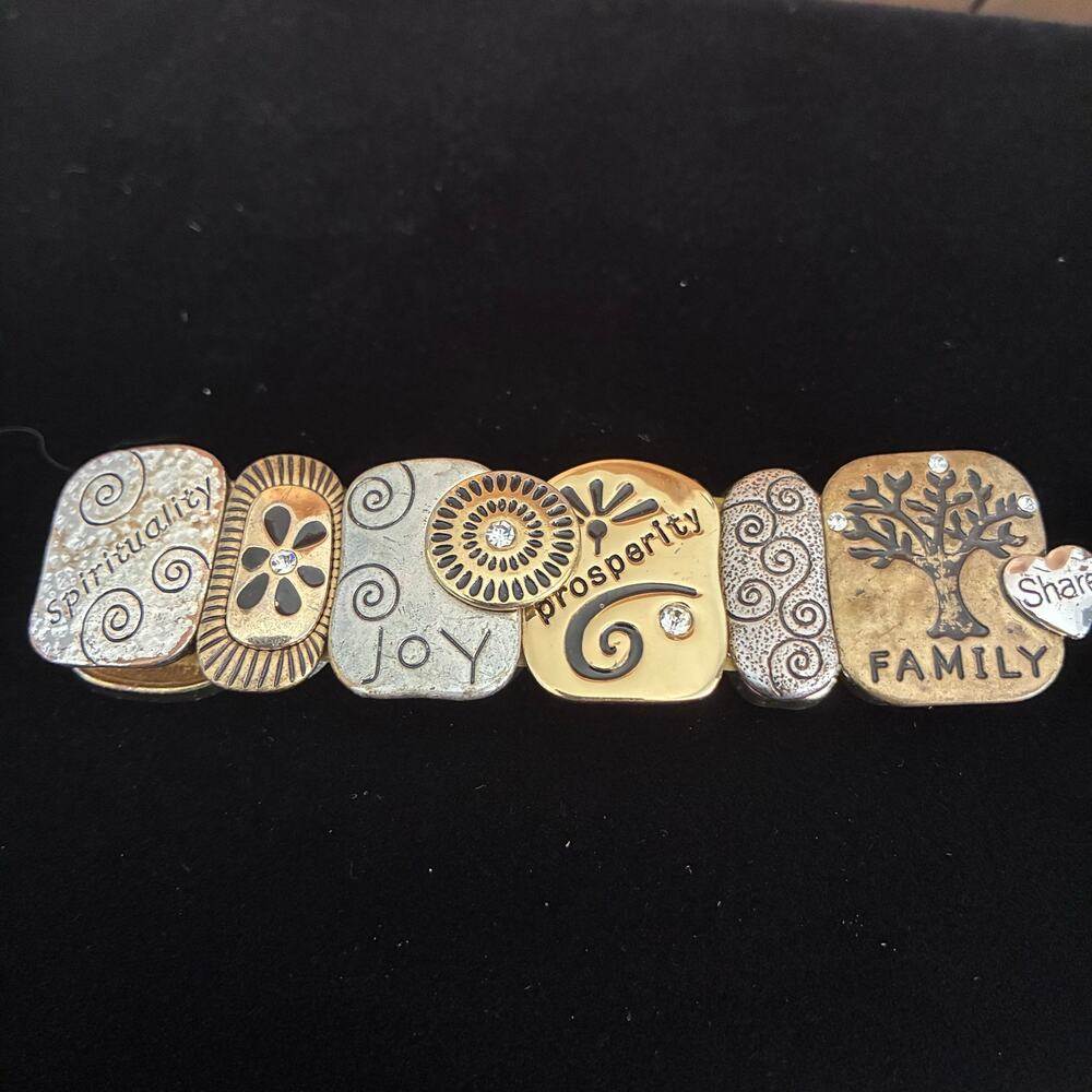 Mixed Metal Inspirational Word Stretch Bracelet Spirituality Joy Family 1"